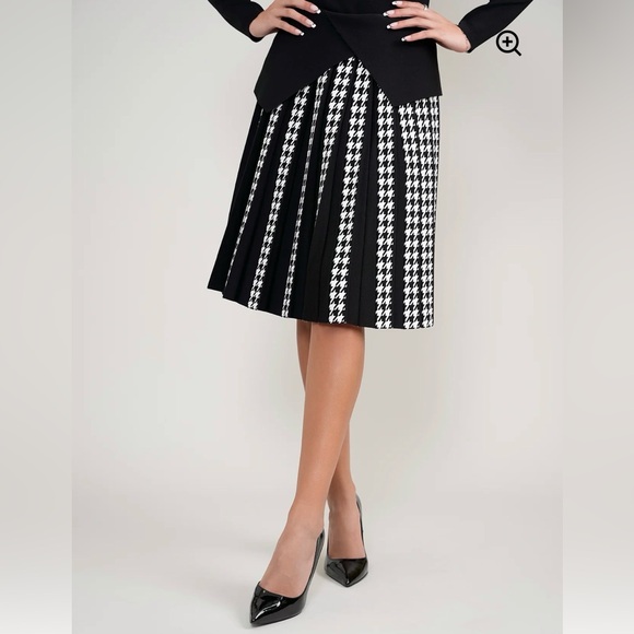 NWT Aleeza Paris Houndstooth Pleated Skater Skirt (read description) - Picture 2 of 13